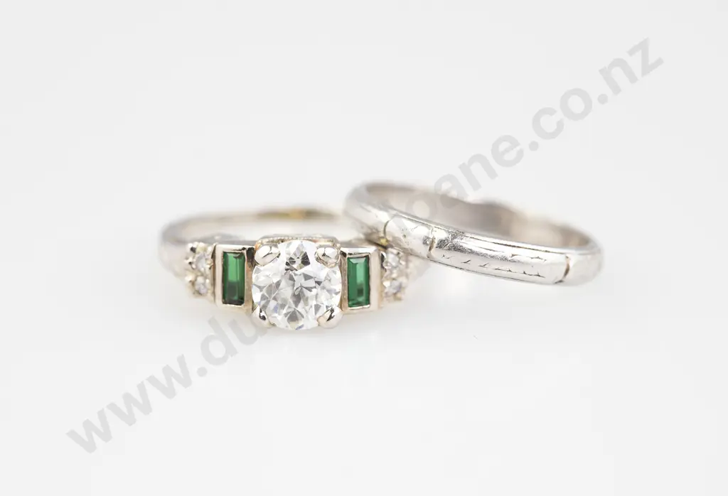 18ct White Gold Seven Stone Diamond and Tourmaline Bridge Ring Image 1++