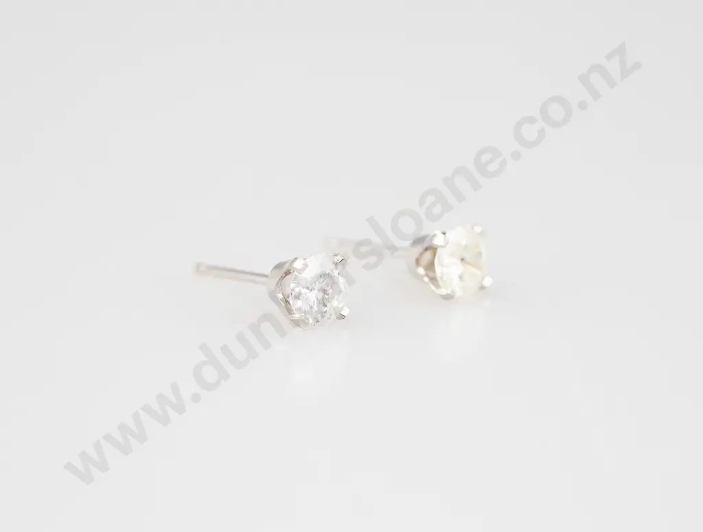 Pair 14ct White Gold Solitaire Diamond Stud Earrings Image 1++