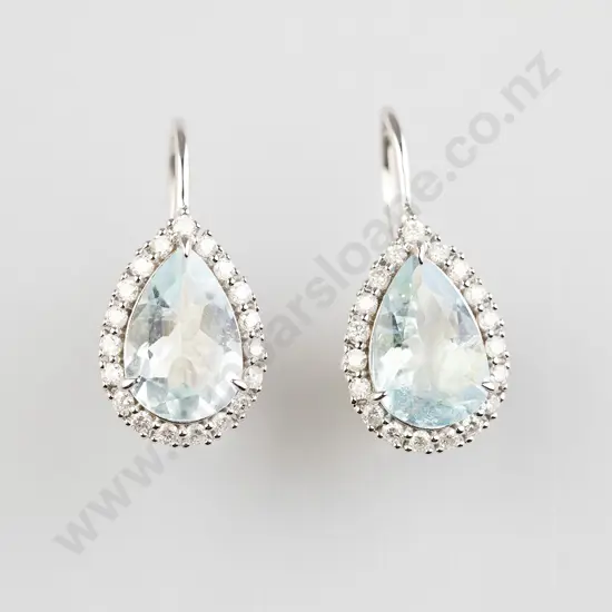 Pair 14ct White Gold Aquamarine and Diamond Cluster Drop Earrings