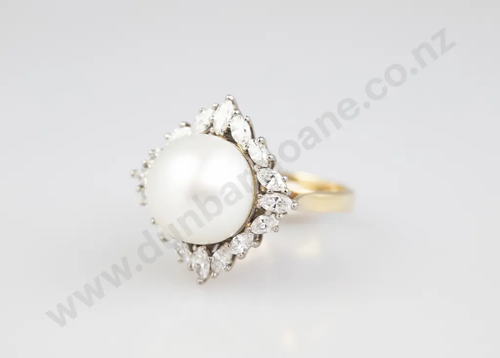 18ct Cultured Pearl and Diamond Cluster Ring Image 1++