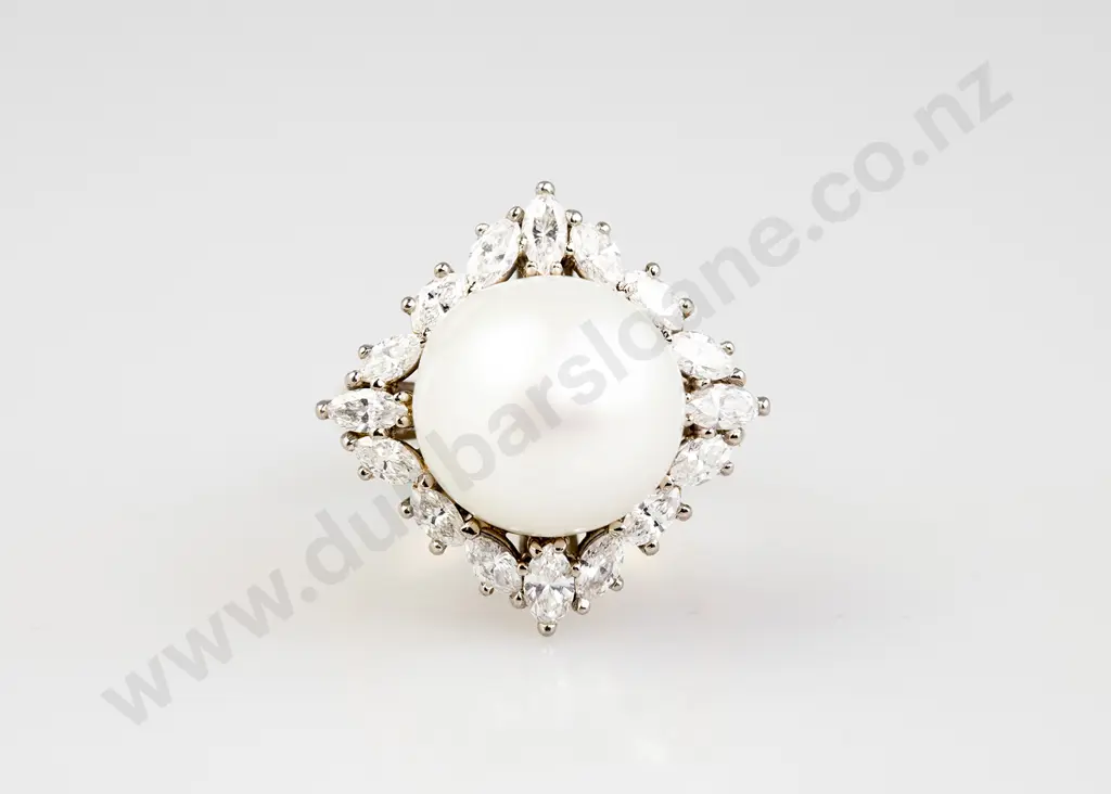 18ct Cultured Pearl and Diamond Cluster Ring Image 1++
