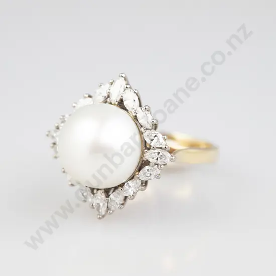 18ct Cultured Pearl and Diamond Cluster Ring