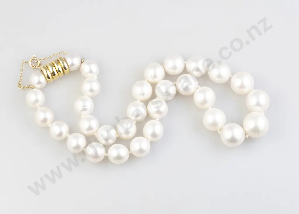 Single Strand Slightly Graduated Cultured South Seas Pearl Necklace Image 1++