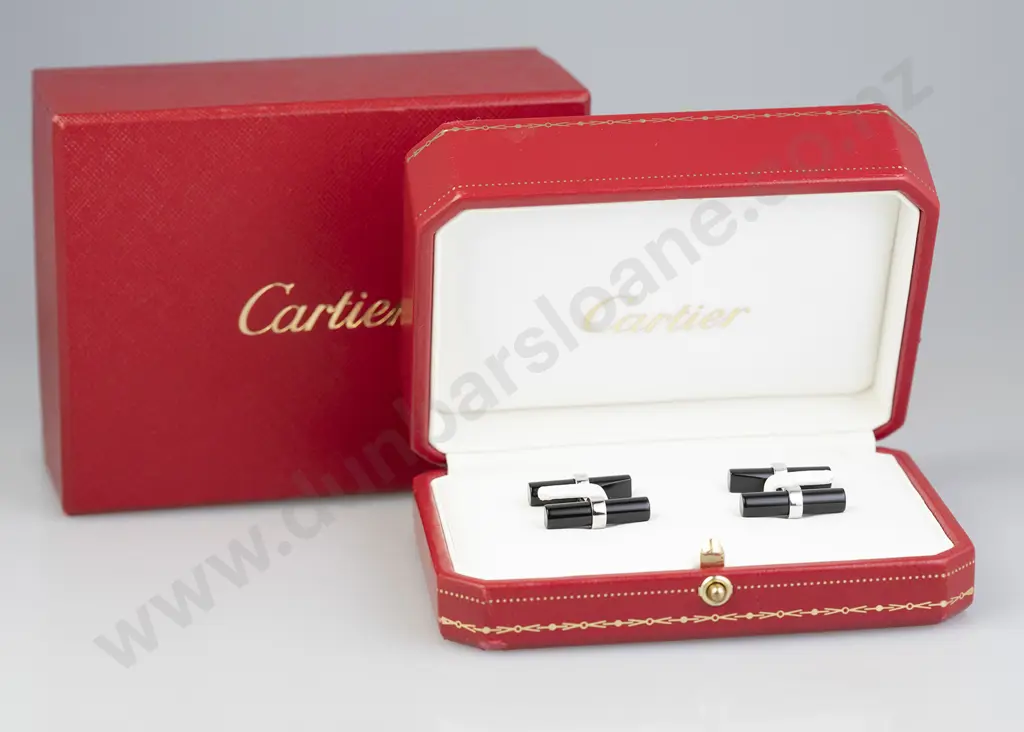 Pair Cartier 18ct White Gold and Onyx Baton Cufflinks Image 1++