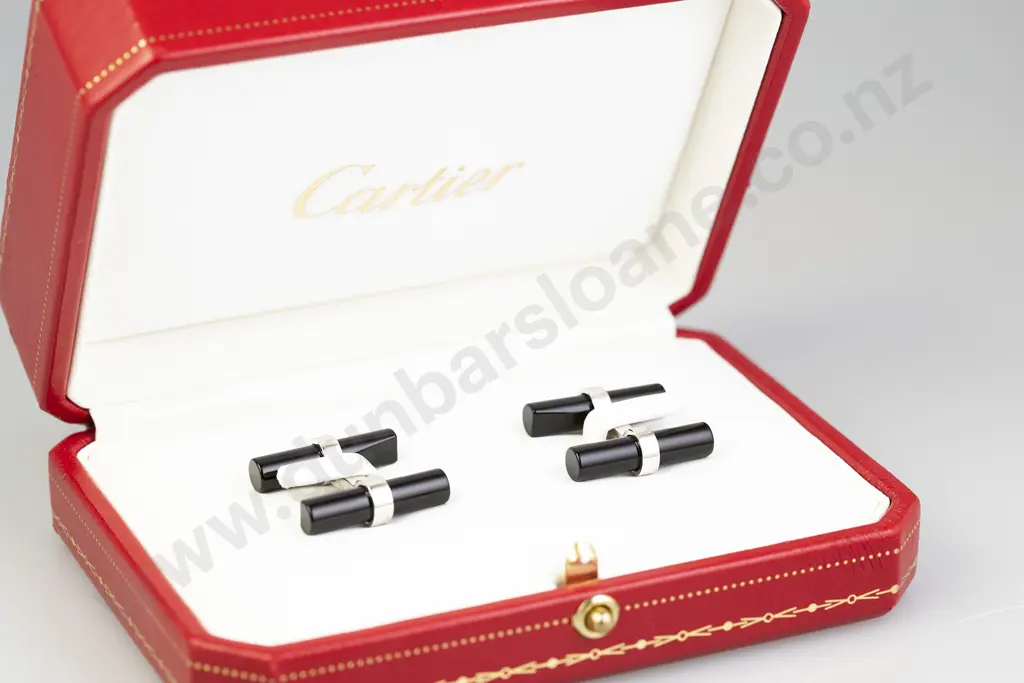 Pair Cartier 18ct White Gold and Onyx Baton Cufflinks Image 1++