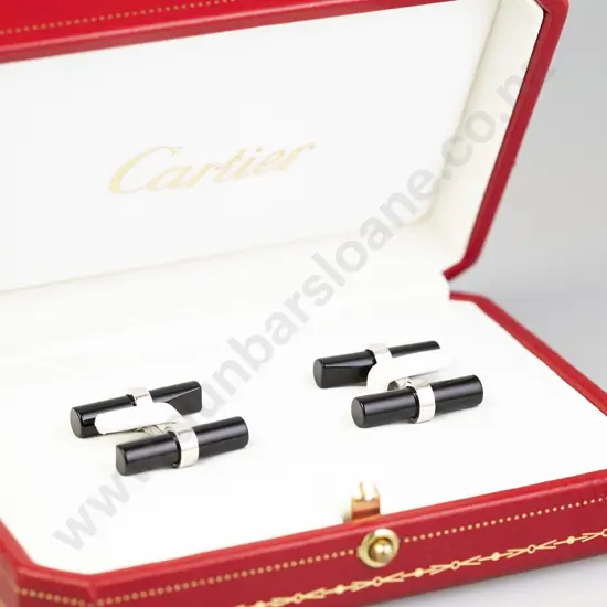 Pair Cartier 18ct White Gold and Onyx Baton Cufflinks