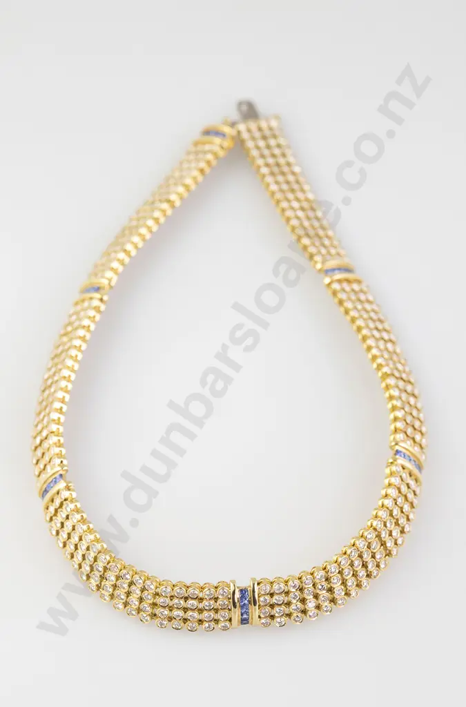 18ct Diamond and Sapphire Choker Necklace and Earrings Image 1++