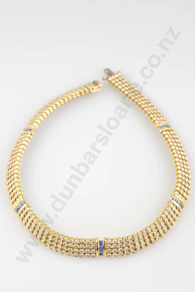 18ct Diamond and Sapphire Choker Necklace and Earrings Image 1++