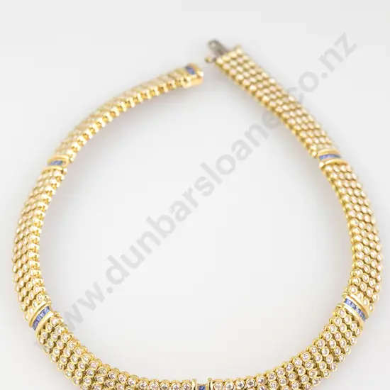 18ct Diamond and Sapphire Choker Necklace and Earrings