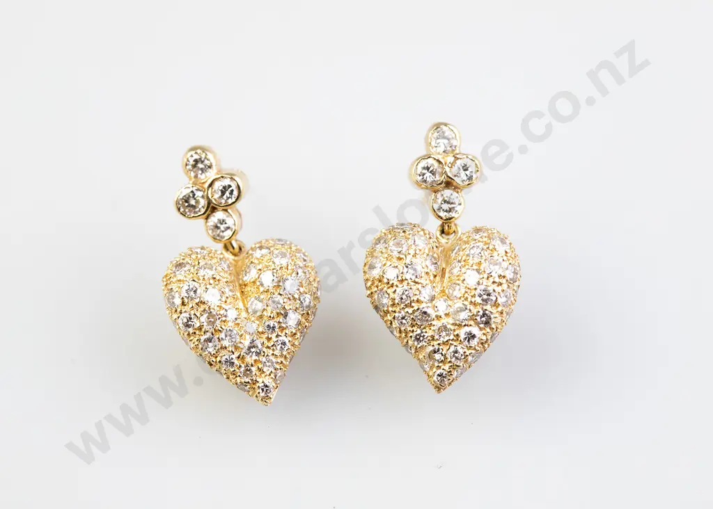Pair 14ct Diamond Heart Pendant Earrings Image 1++