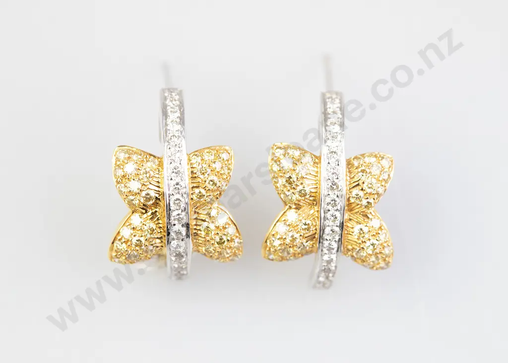 Pair 18ct Yellow and White Gold Diamond Fancy Earrings Image 1++