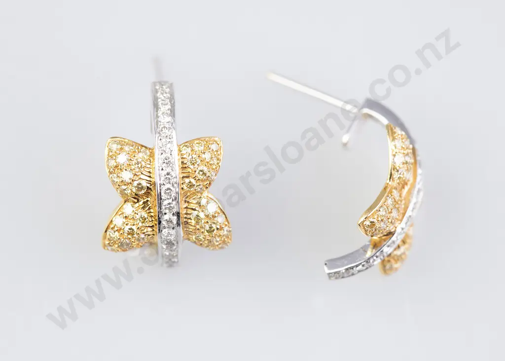 Pair 18ct Yellow and White Gold Diamond Fancy Earrings Image 1++