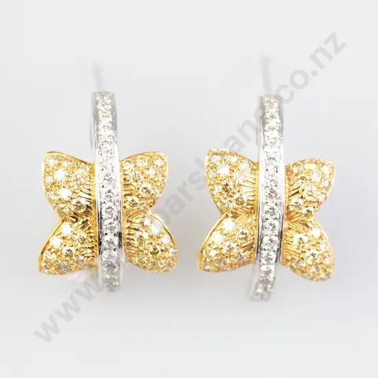Pair 18ct Yellow and White Gold Diamond Fancy Earrings
