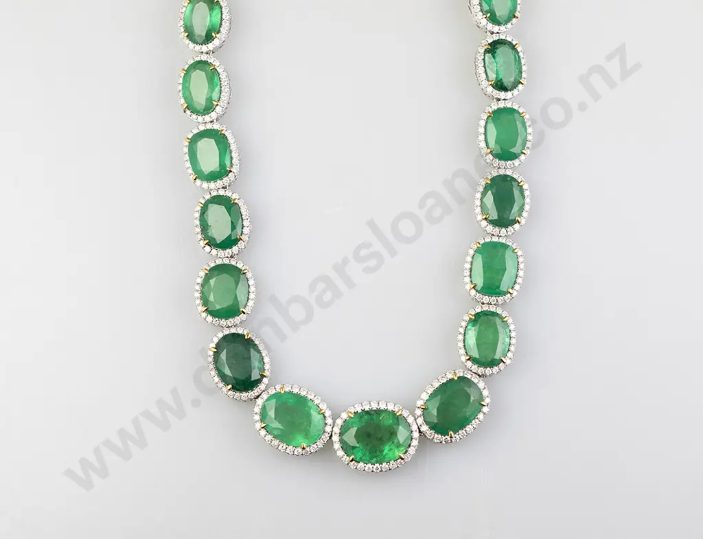 All Platinum 31Stone Emerald and Diamond Necklace Image 1++
