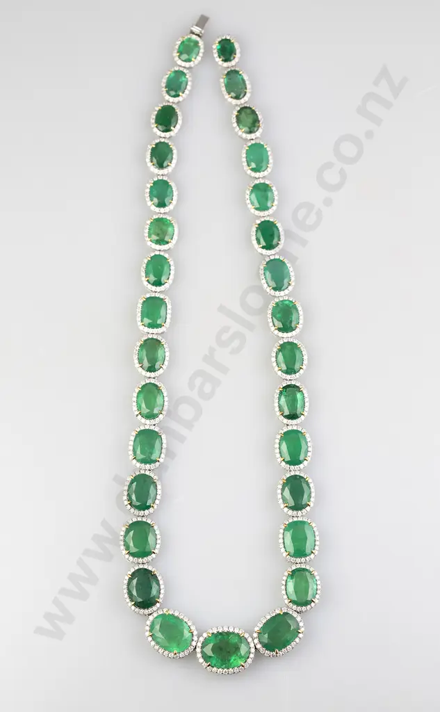 All Platinum 31Stone Emerald and Diamond Necklace Image 1++