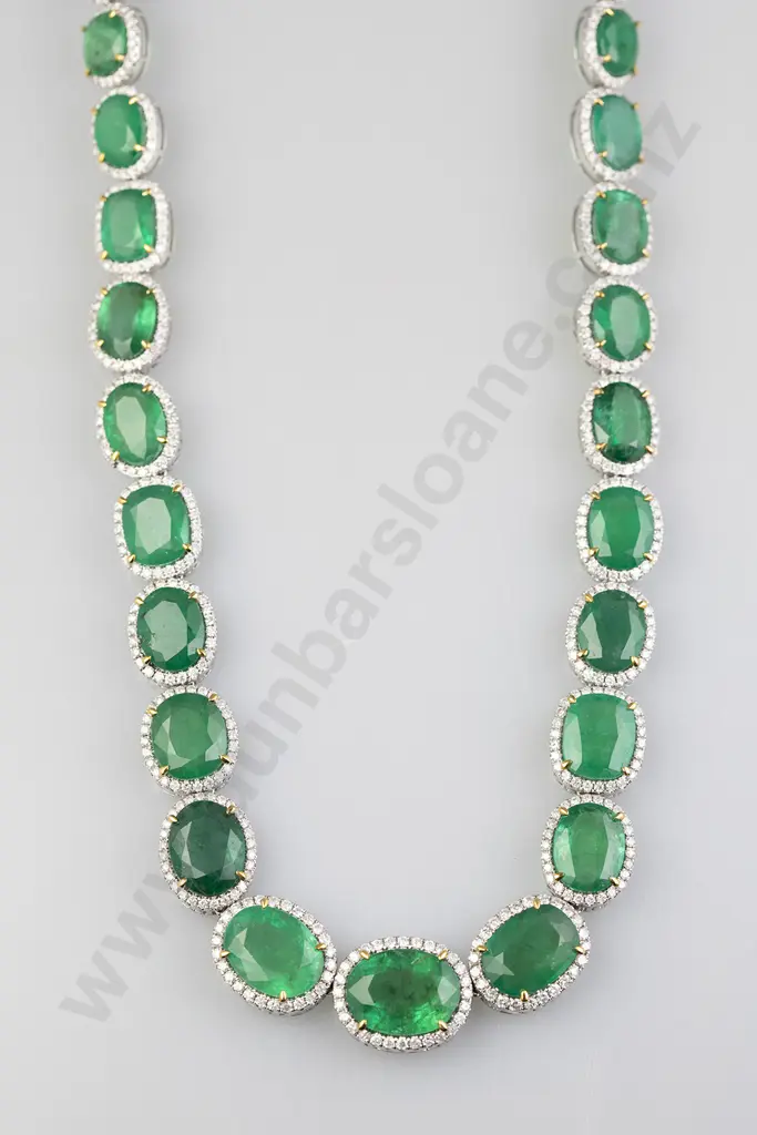 All Platinum 31Stone Emerald and Diamond Necklace Image 1++
