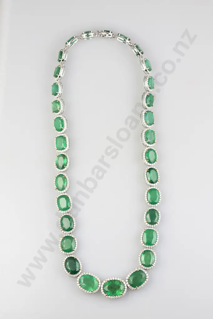 All Platinum 31Stone Emerald and Diamond Necklace Image 1++