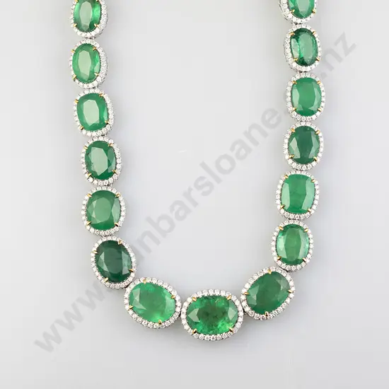 All Platinum 31Stone Emerald and Diamond Necklace