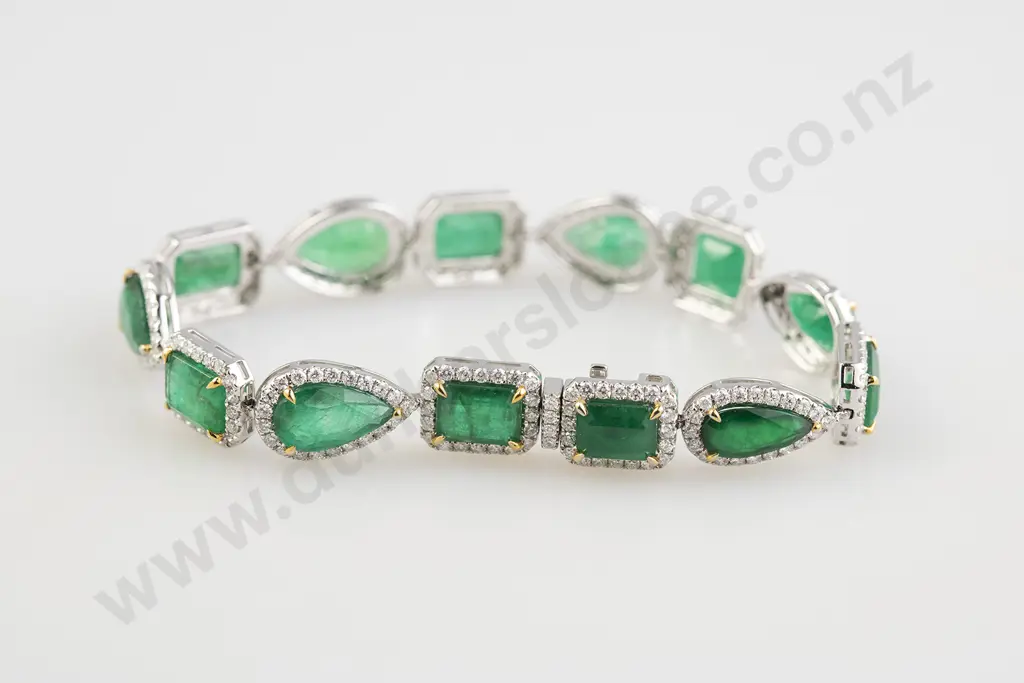 All Platinum 13Stone Emerald and Diamond Bracelet Image 1++