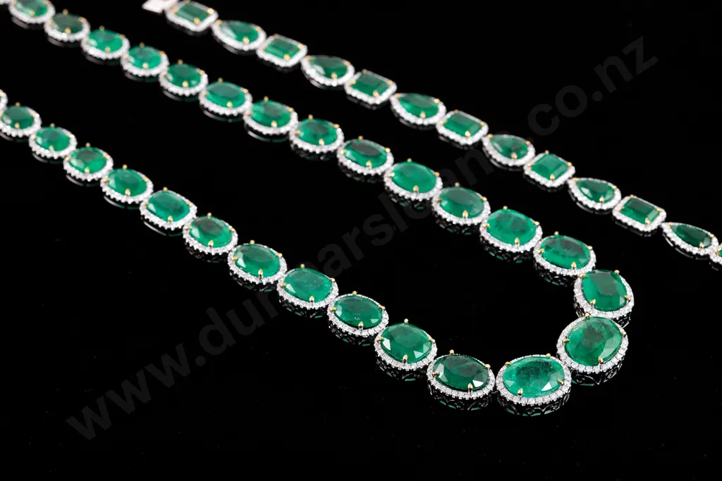 All Platinum 13Stone Emerald and Diamond Bracelet Image 1++