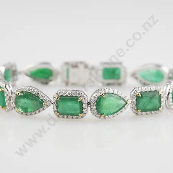All Platinum 13Stone Emerald and Diamond Bracelet