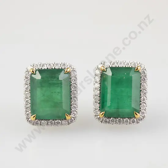 14ct White Gold Emerald and Diamond Cluster Stud Earrings
