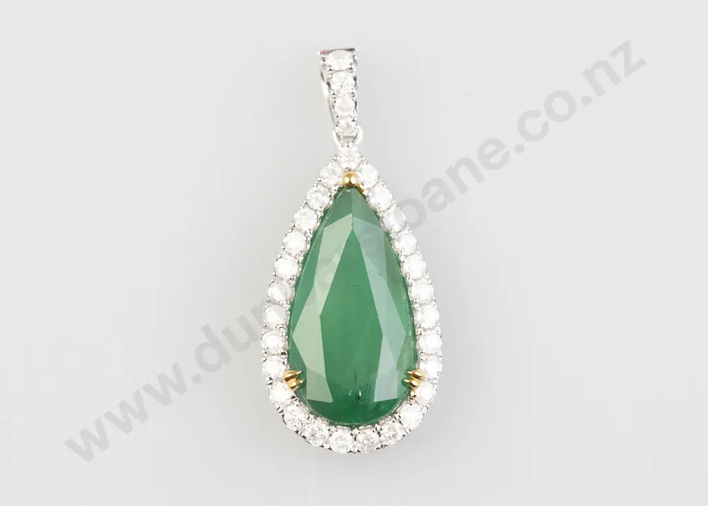 14ct White Gold Emerald and Diamond Pendant Image 1++