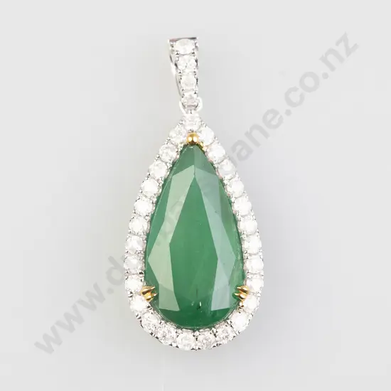 14ct White Gold Emerald and Diamond Pendant