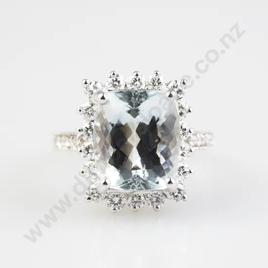 14ct 27stone Aquamarine and Diamond Cluster Ring