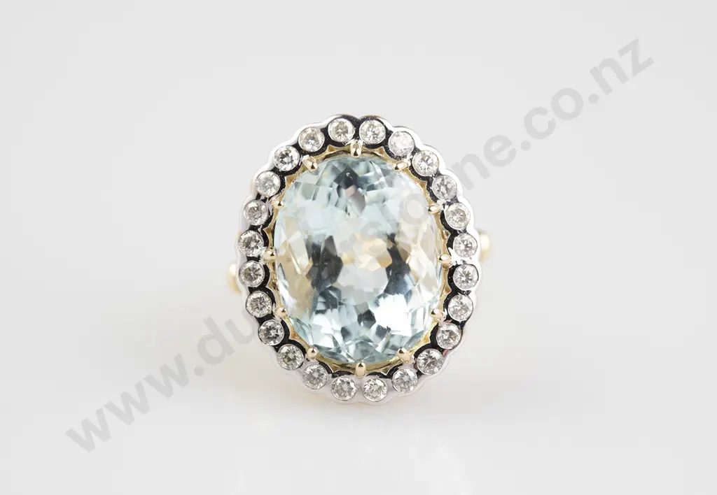 14ct 25stone Aquamarine and Diamond Cluster Ring Image 1++