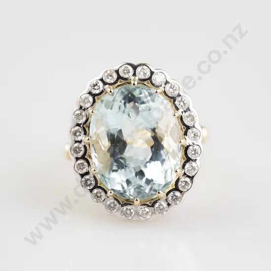 14ct 25stone Aquamarine and Diamond Cluster Ring