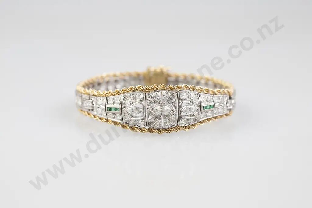Art Deco Style 14ct White and Yellow Gold Diamond Bracelet Image 1++