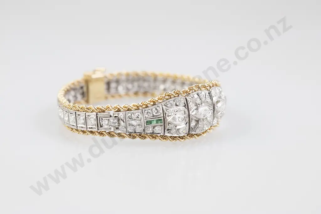 Art Deco Style 14ct White and Yellow Gold Diamond Bracelet Image 1++