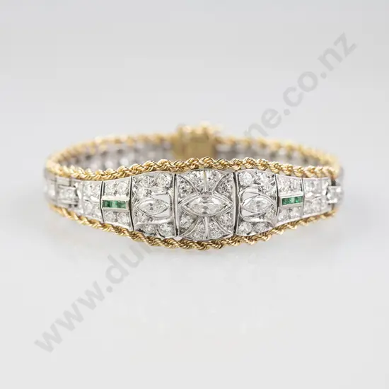 Art Deco Style 14ct White and Yellow Gold Diamond Bracelet