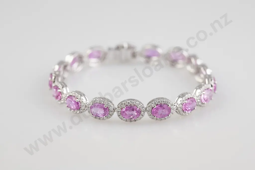 14ct White Gold Ceylon Pink Sapphire and Diamond Bracelet Image 1++