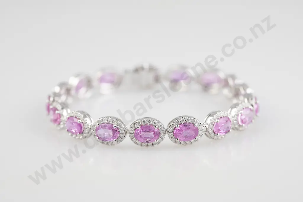 14ct White Gold Ceylon Pink Sapphire and Diamond Bracelet Image 1++