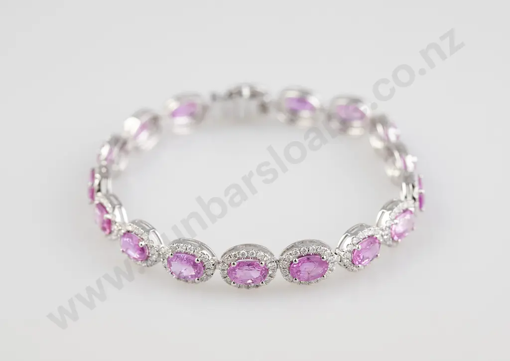 14ct White Gold Ceylon Pink Sapphire and Diamond Bracelet Image 1++