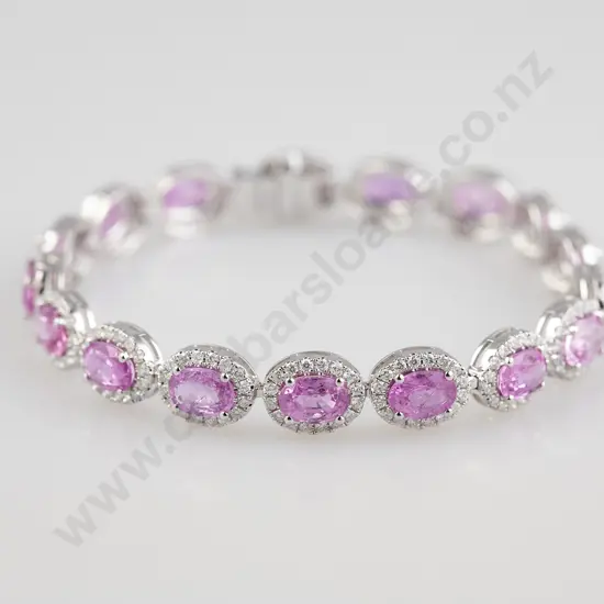 14ct White Gold Ceylon Pink Sapphire and Diamond Bracelet
