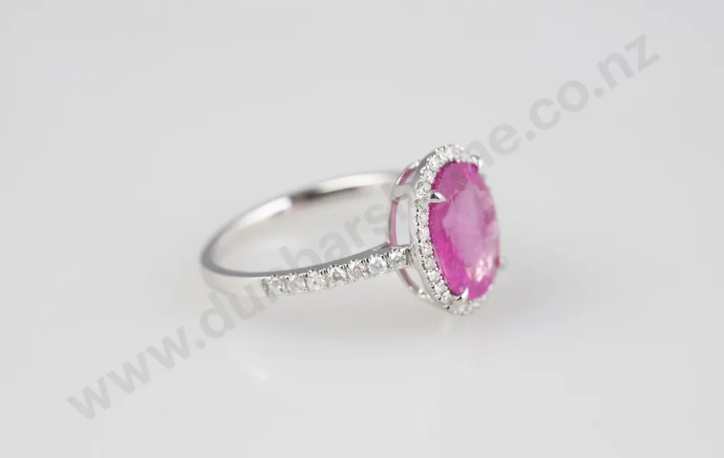 14ct White Gold Ceylon Pink Sapphire and Diamond Cluster Ring Image 1++