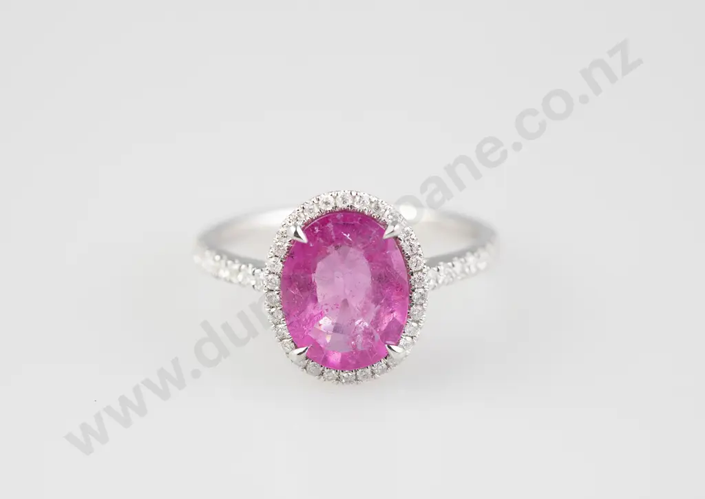14ct White Gold Ceylon Pink Sapphire and Diamond Cluster Ring Image 1++