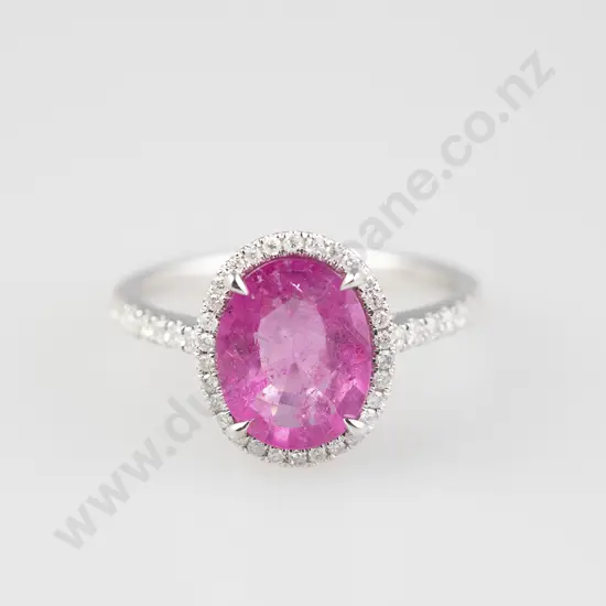 14ct White Gold Ceylon Pink Sapphire and Diamond Cluster Ring