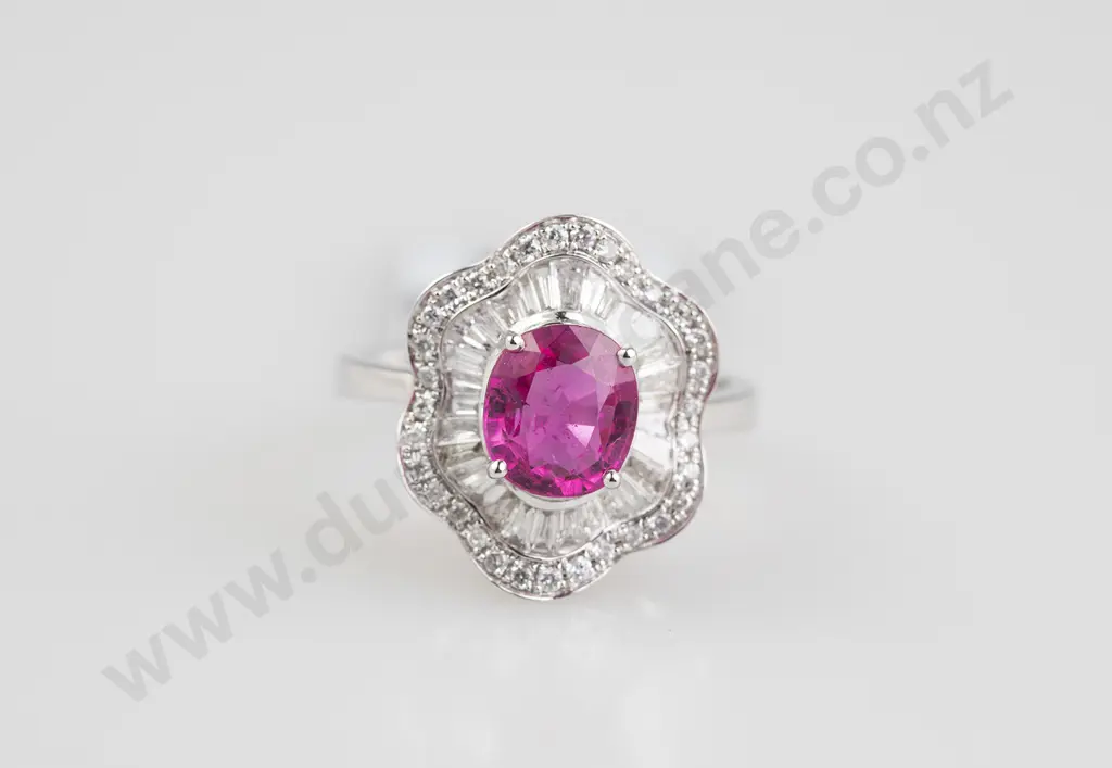 18ct White Gold 63stone Pink Tourmaline and Diamond Cluster Ring Image 1++