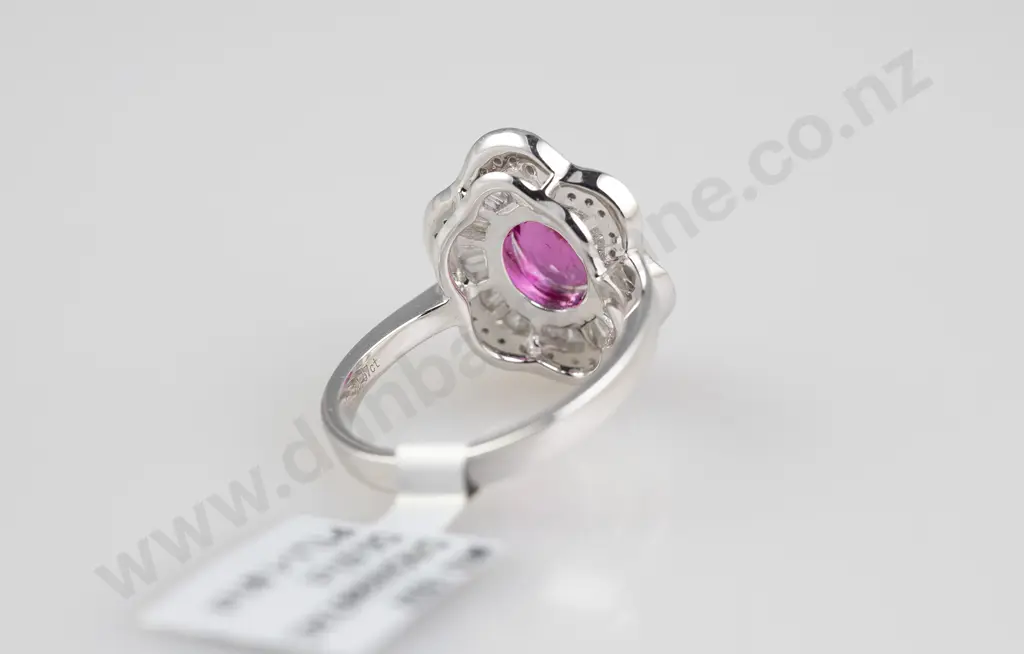 18ct White Gold 63stone Pink Tourmaline and Diamond Cluster Ring Image 1++