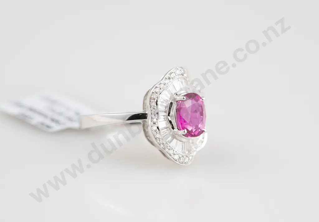 18ct White Gold 63stone Pink Tourmaline and Diamond Cluster Ring Image 1++