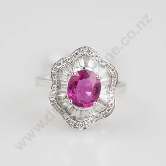18ct White Gold 63stone Pink Tourmaline and Diamond Cluster Ring