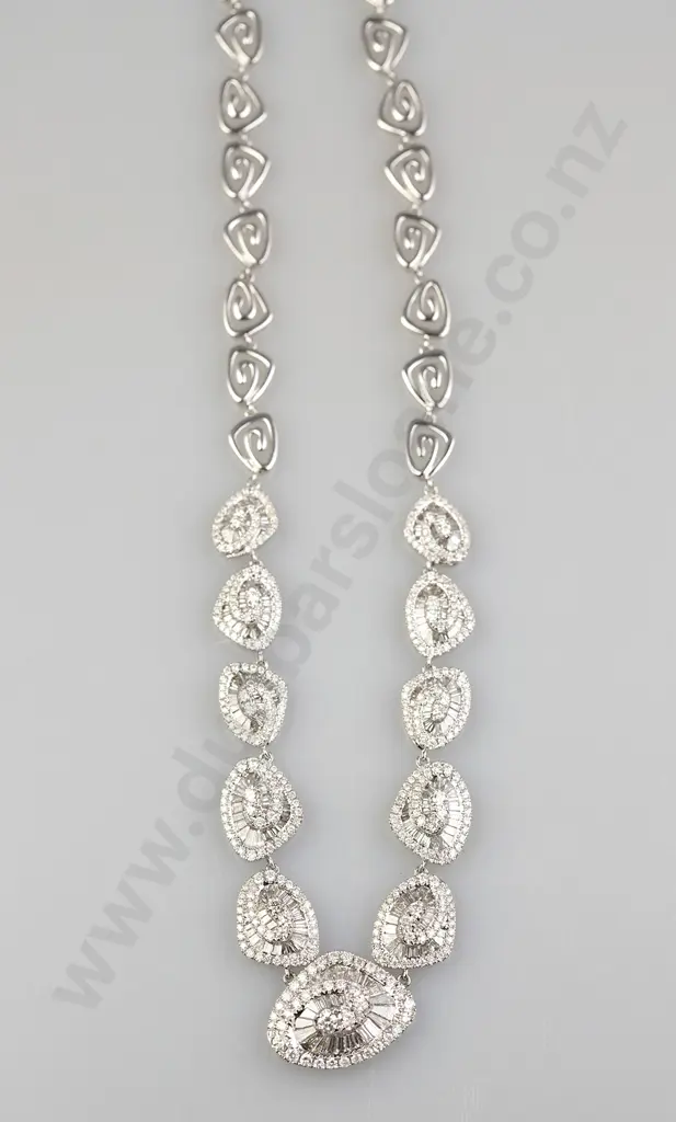 18ct White Gold Modern Design 625stone Diamond Necklace Image 1++