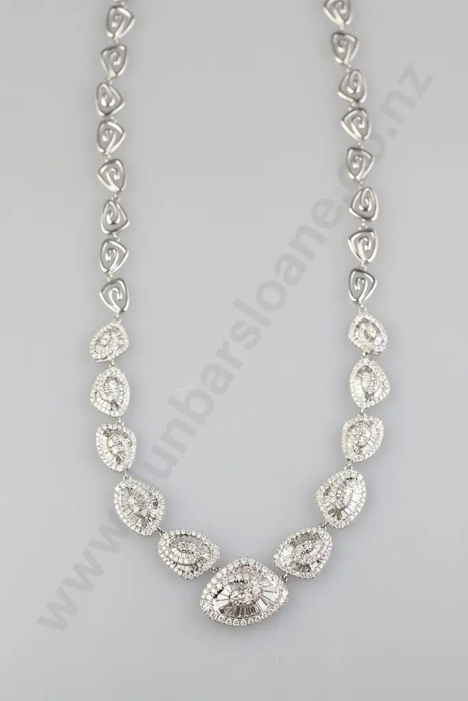 18ct White Gold Modern Design 625stone Diamond Necklace Image 1++