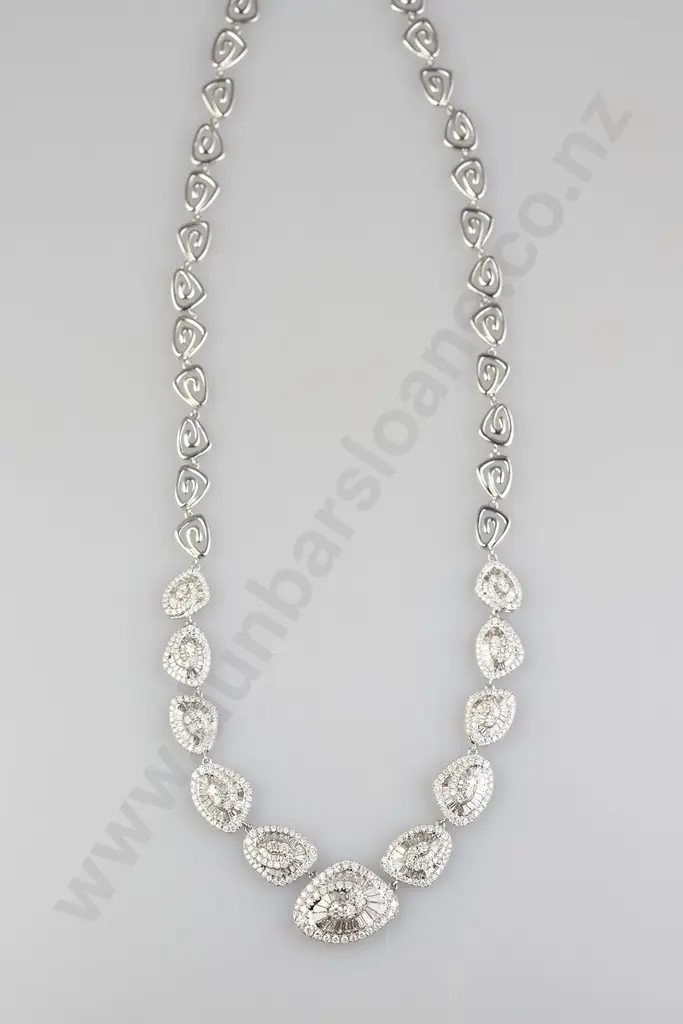18ct White Gold Modern Design 625stone Diamond Necklace Image 1++