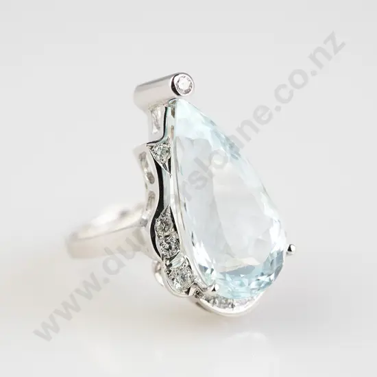 14ct White Gold Aquamarine and Diamond Dress Ring