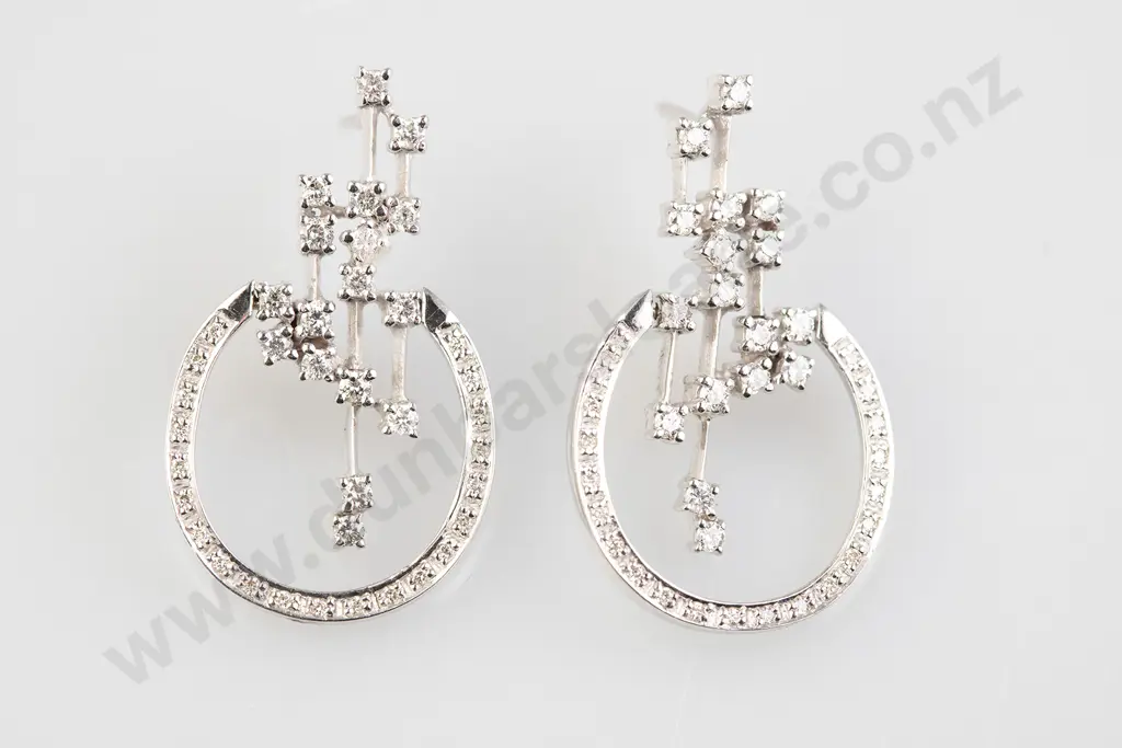 Pair 18ct White Gold Diamond Fancy Pendant Earrings Image 1++